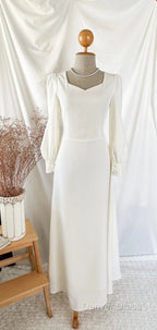 A Line Vintage White Wedding Dress Elegance Gowns Minimal Long Sleeve Style Bride Dresses