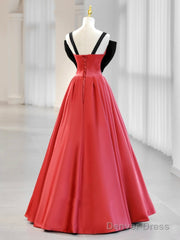 A-Line Watermelon Red Satin Long Prom Dress, Long Formal Dress