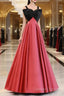 A-Line Watermelon Red Satin Long Prom Dresses, Long Formal Dresses