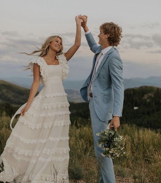 A Line Wedding Dress Long Square Neck Bridal Dresses Main image