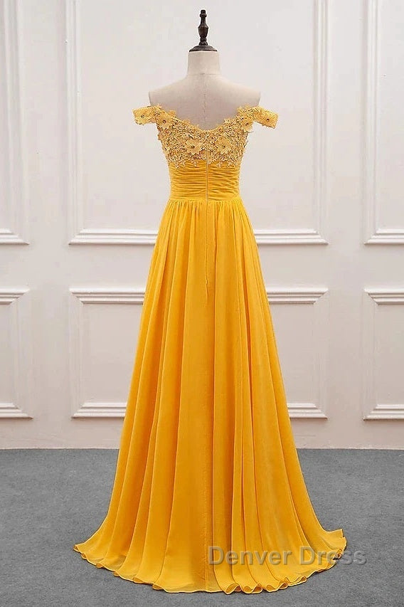 A Line Wedding Guest Dress Floral Dresses Prom Sweep Brush Train Sleeveless Off Shoulder Chiffon With Appliques