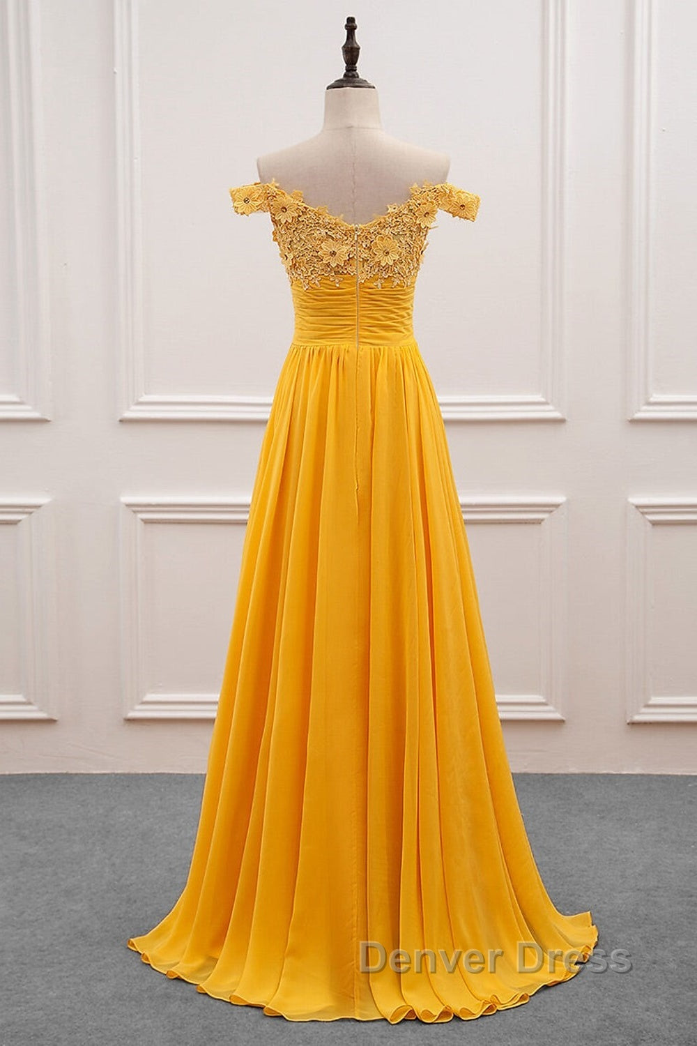 A-Line Wedding Guest Dresses Floral Dresses Prom Wedding Party Sweep / Brush Train Sleeveless Off Shoulder Chiffon With Appliques Secondary image