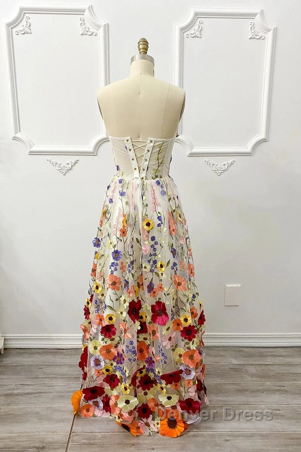 A Line Wedding Guest Dress Floral Dresses Wedding Guest Floor Length Sleeveless Illusion Neck Wednesday Addams Family Cotton Backless With Embroidery Appliques Secondary image