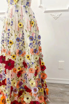 A-Line Wedding Guest Dresses Floral Dresses Wedding Guest Floor Length Sleeveless Illusion Neck Wednesday Addams Family Cotton Backless With Embroidery Appliques