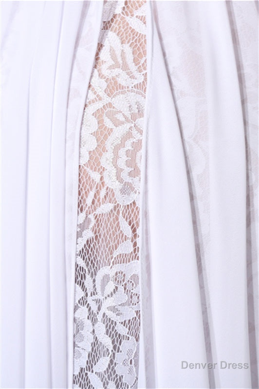 A Line White Prom Dress Straps Chiffon Long Prom Dresses