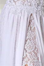 A Line White Prom Dress Straps Chiffon Long Prom Dresses