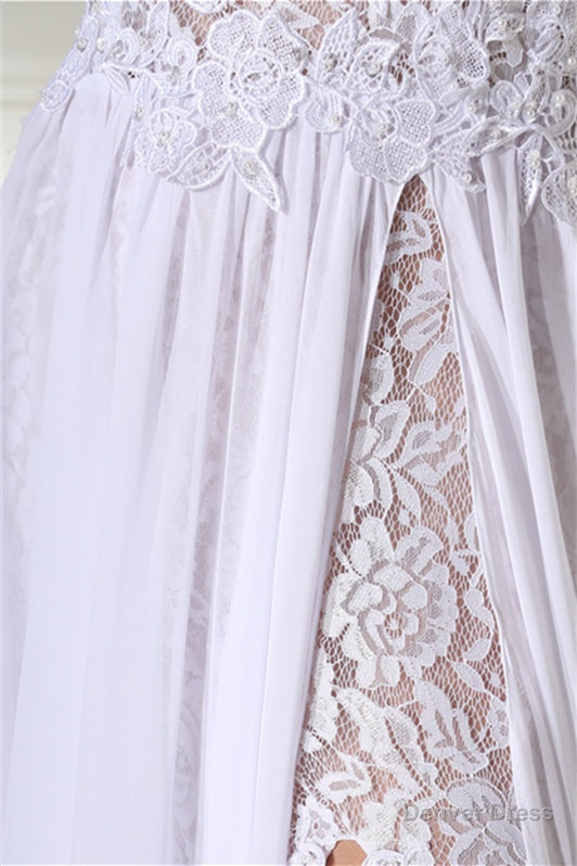 A Line White Prom Dress Straps Chiffon Long Prom Dresses