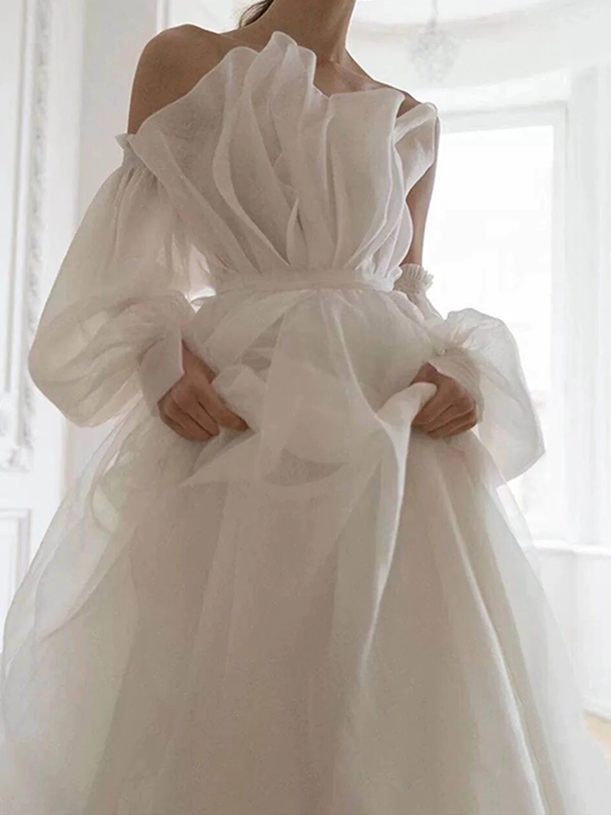 A Line White Long Organza Prom Dresses Formal Dresses Secondary image