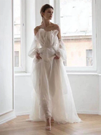 A Line White Long Organza Prom Dresses Formal Dresses