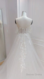 A-Line White Off The Shoulder Wedding Dress With Flower Embroidery Beautiful
