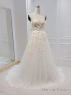 A Line White Off The Shoulder Wedding Dresses With Flower Embroidery Beautiful