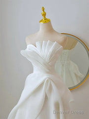 A-Line White Organza Long Prom Dress, White Long Formal Dress
