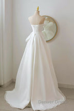A-Line White Organza Long Prom Dresses, White Long Formal Dresses