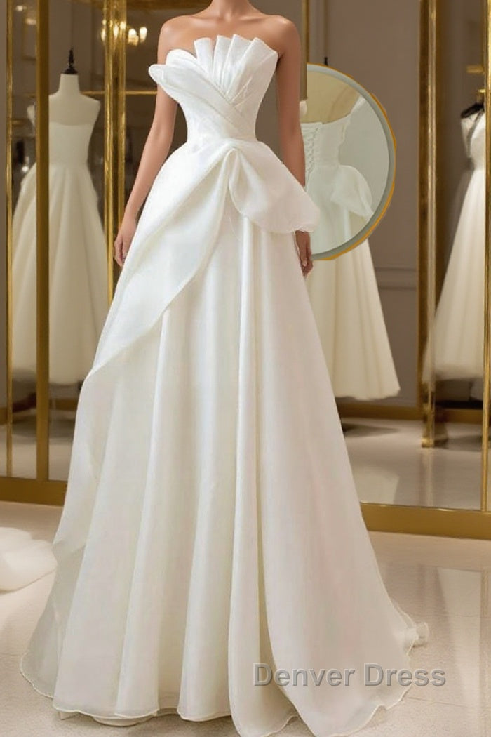 A-Line White Organza Long Prom Dresses, White Long Formal Dresses Main image