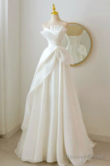 A-Line White Organza Long Prom Dress, White Long Formal Dress