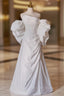 A-line White Pleats Long Wedding Dresses
