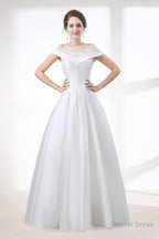 A Line White Satin Lace Off The Shoulder Wedding Dresses