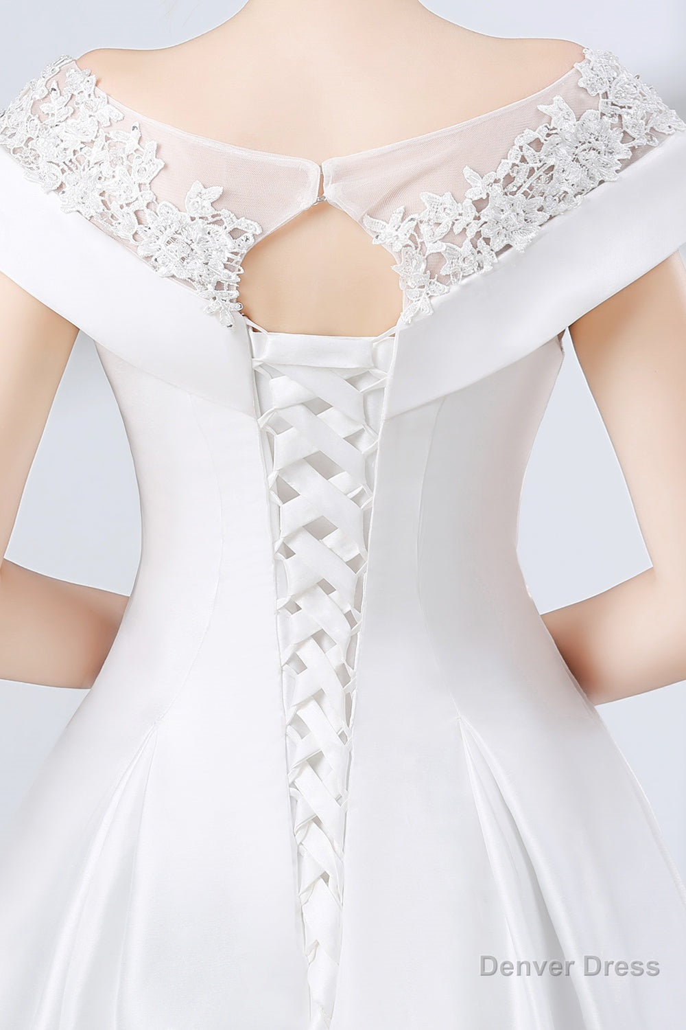 A Line White Satin Lace Off The Shoulder Wedding Dresses