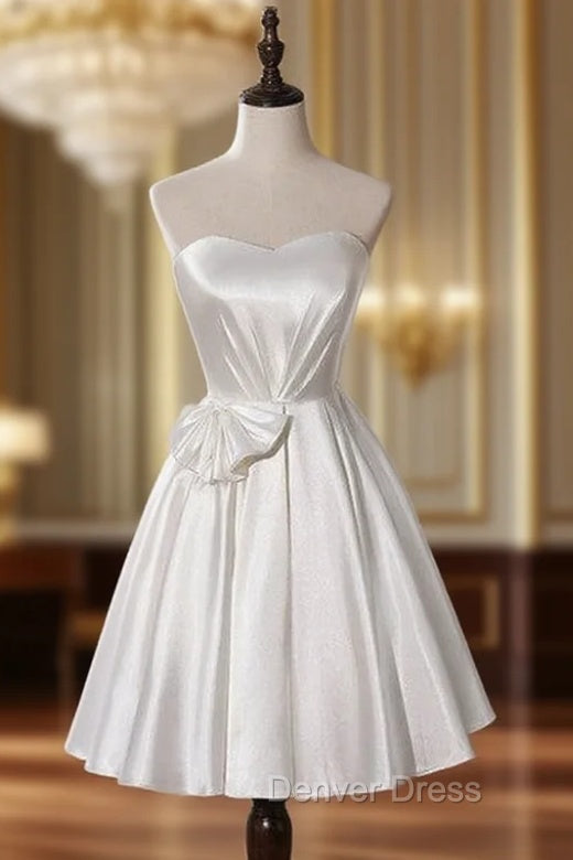 A-Line White Satin Sweetheart Pleats Homecoming Dresses