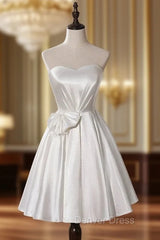 A-Line White Satin Sweetheart Pleats Homecoming Dresses