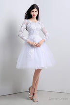 A-Line White Tulle Appliques Long Sleeve Homecoming Dresses