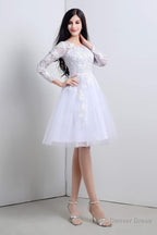 A-Line White Tulle Appliques Long Sleeve Homecoming Dresses