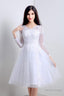 A-Line White Tulle Appliques Long Sleeve Homecoming Dresses