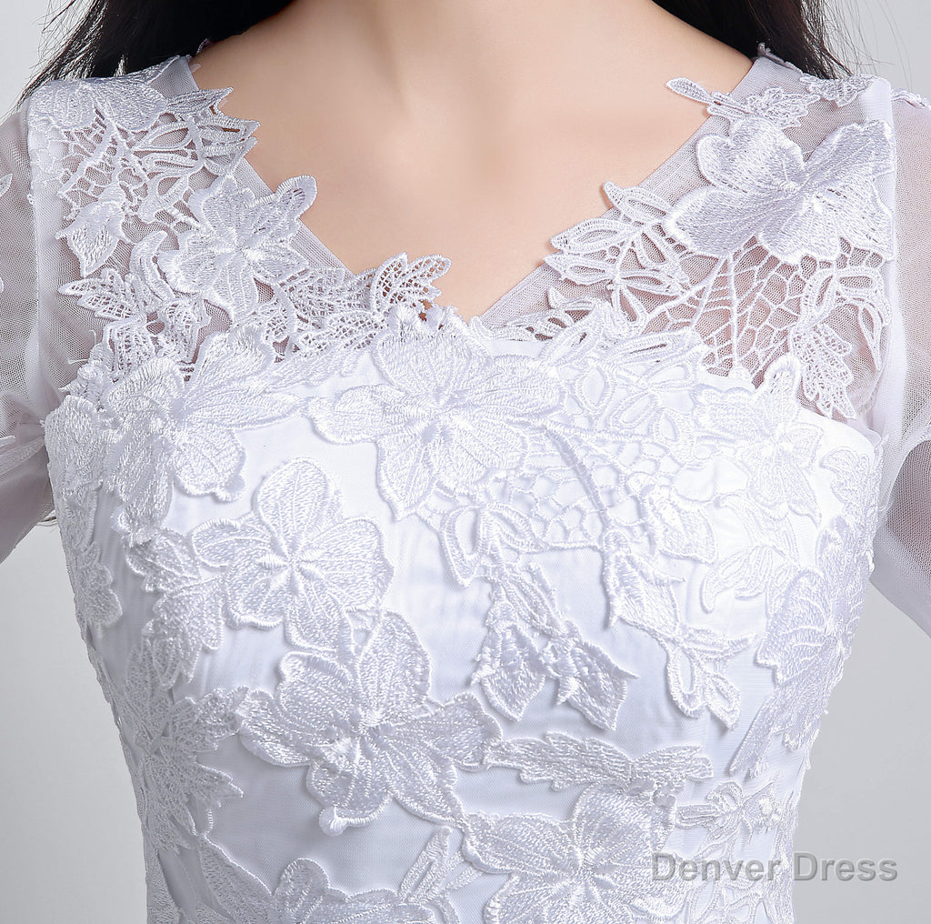 A Line White Tulle Appliques Long Sleeve Homecoming Dresses