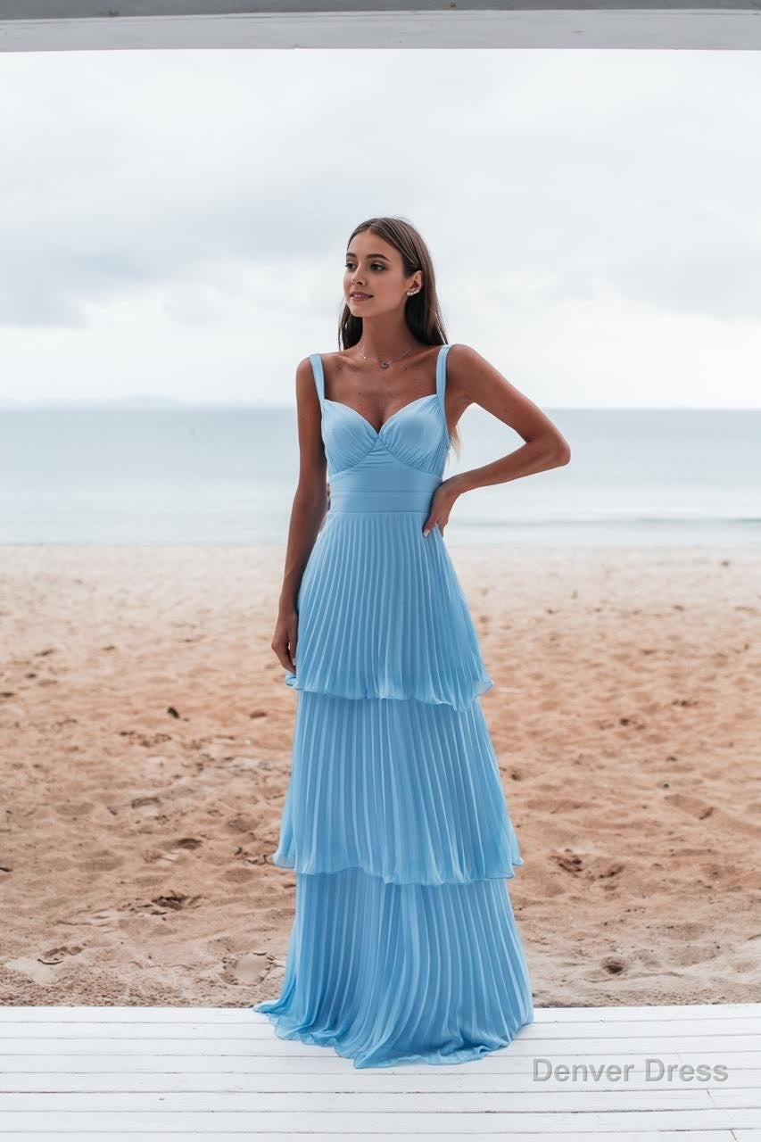 A Line Wide Straps Blue Sleeveless Floor Length Prom Dress,Blue Brides – Denver Dress