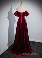 A-Line Wine Red Velvet Sweetheart Wedding Party Dresses, Wine Red Velvet Prom Dresses