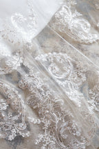 A Line with Sequined Appliques Tulle Illusion Back Wedding Dresses