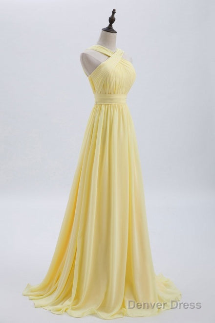 A Line Yellow Chiffon Long Bridesmaid Dresses Secondary image