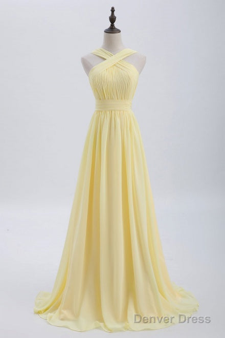 A Line Yellow Chiffon Long Bridesmaid Dresses Main image