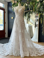 A Lineprincess Lace Applique V Neck Sleeveless And Floor Length Wedding Dresses