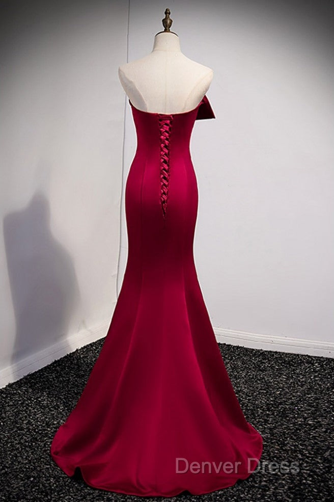 A Noble And Minimalist Wine Red Sleeveless Off Shoulder Ball Dress With Wine Red Strapless Backless Straps And Ground Length Fishtail Prom Dresses