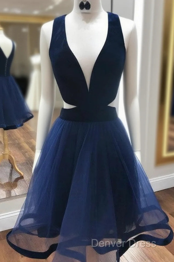 A-Shaped Princess Sheer Ruffled V-Neck Sleeveless Short Homecoming Dresses Main image