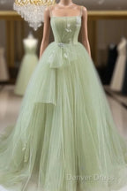 A-Shaped Tight Fitting Corset With Sage Green Chiffon On The Back Long Adult Dresses Sage Prom Dresses