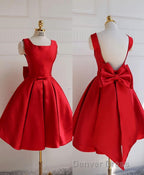 Cute A Line Satin Short Prom Dresses, With Bow Evenig Dresses