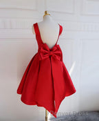 Cute A Line Satin Short Prom Dresses, With Bow Evenig Dresses