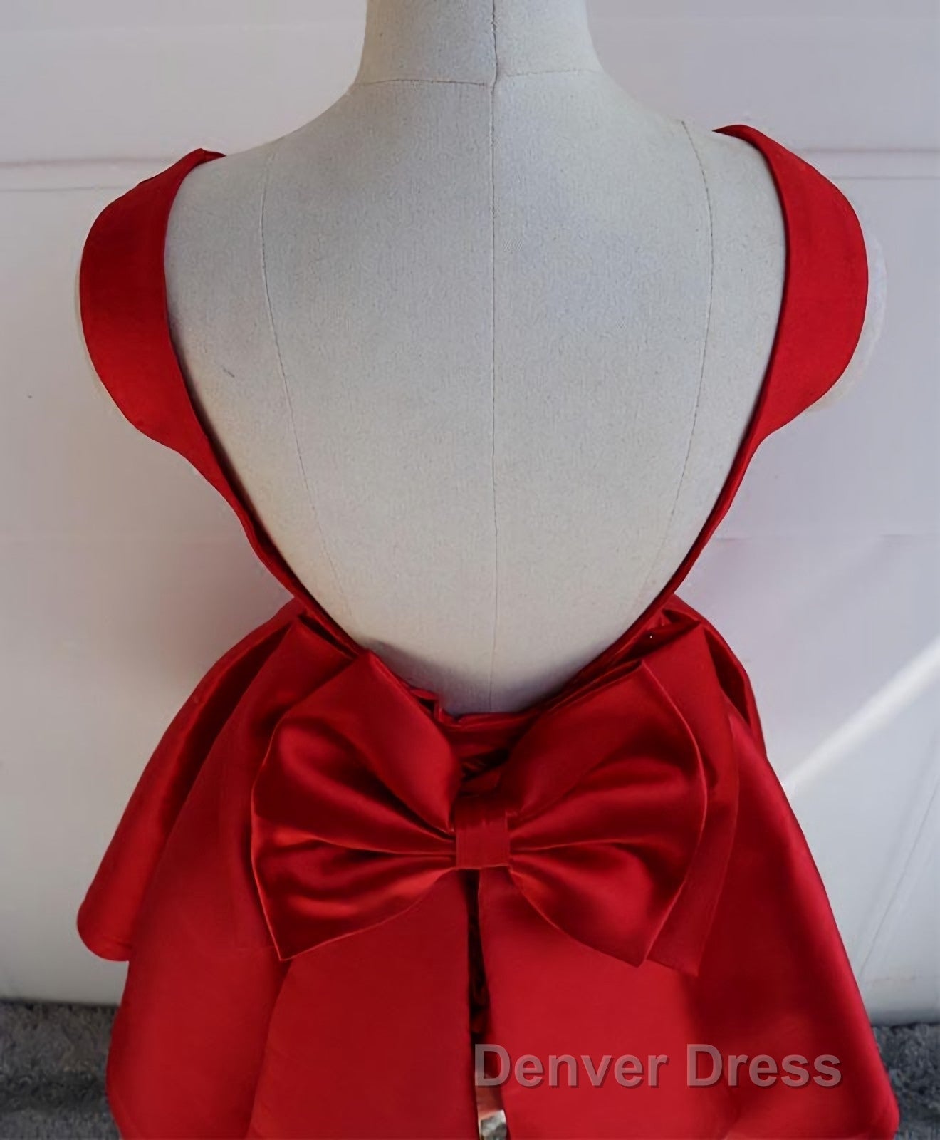 Cute A Line Satin Short Prom Dresses, With Bow Evenig Dresses