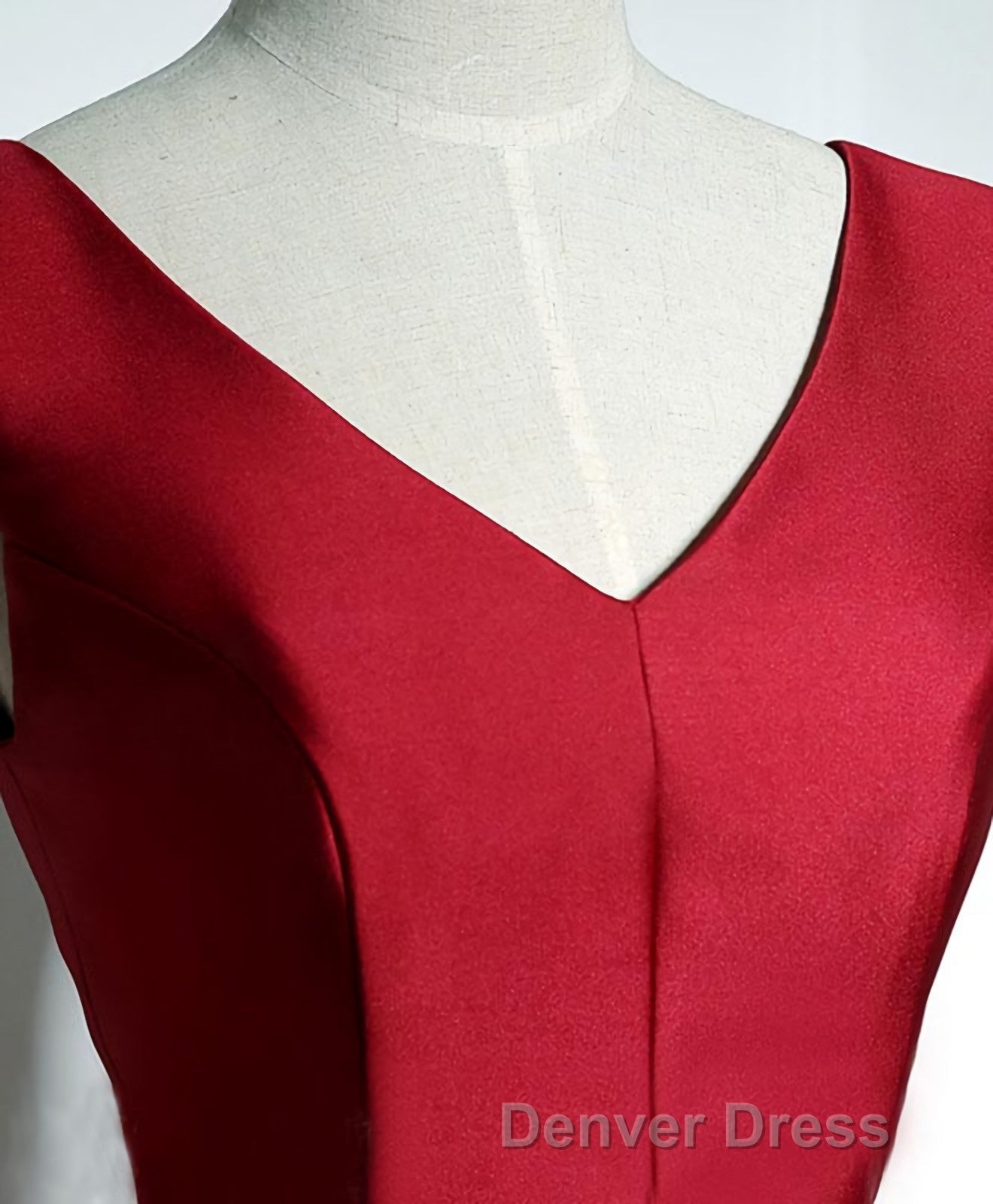 Simple Burgundy Satin V Neck Short Prom Dresses, Evening Dresses