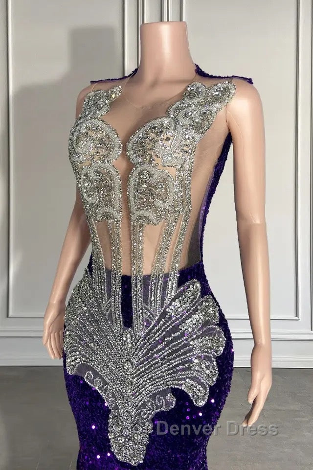 Sequined Sleeveless Mermaid Prom Dresses with Beadings