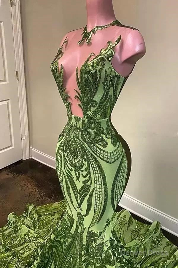 Exquisite Green V-neck Sequins Sleeveless Floor-length Mermaid Prom Dresses Secondary image