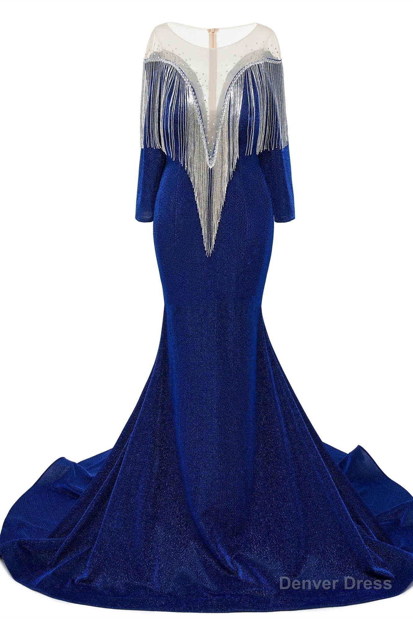Deep V Neck Shiny Gray Prom Dress Long sleeves Mermaid Prom Dresses Secondary image