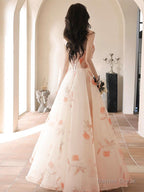 A_line Sweetheart Neck Champagne Long Prom Dress, Champagne Long Prom Dresses