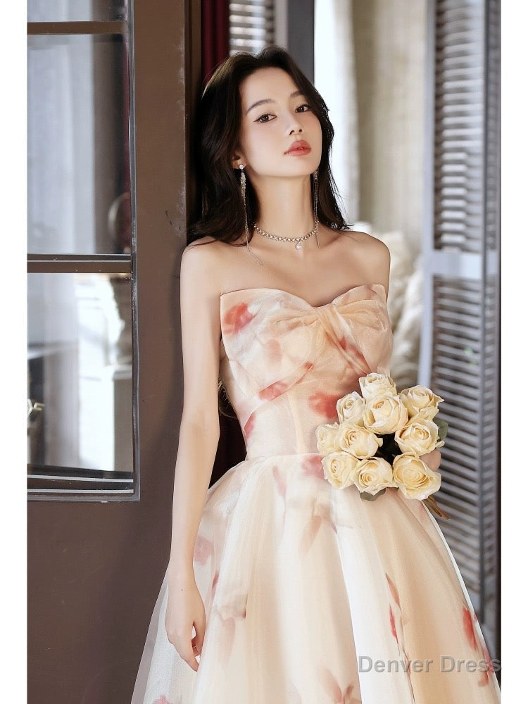 A_line Sweetheart Neck Champagne Long Prom Dress, Champagne Long Prom Dresses