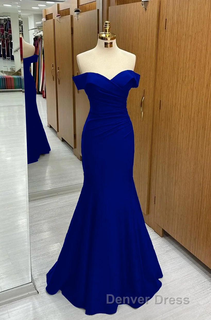 Long Navy Prom Dresses Mermaid Off The Shoulder Sweetheart Sleeveless