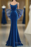 Simple Velvet Blue Mermaid Long Prom Dresses, Backless Velvet Blue Evening Dresses