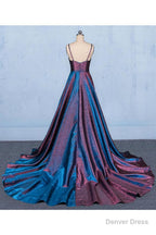 A Line V Neck Sleeveless Prom Dress, Spaghetti Straps Long Prom Dresses