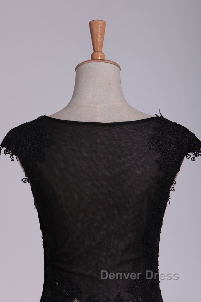 Black Off The Shoulder Sheath Prom Dresses Lace&Tulle Floor Length With Applique & Slit